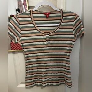 NWOT GUESS Women's Striped Scoop Neck Henley Top